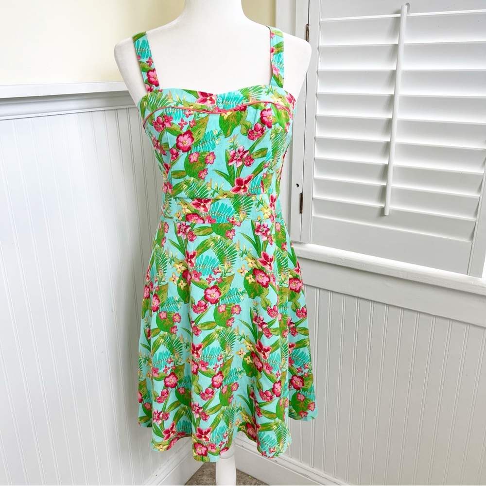 Matilda Jane Turquoise Blue Tropical Floral Hello Lovely By The Bay Dress Size 6